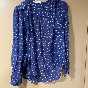 Bella Dahl Blue and White Polka Dot Blouse